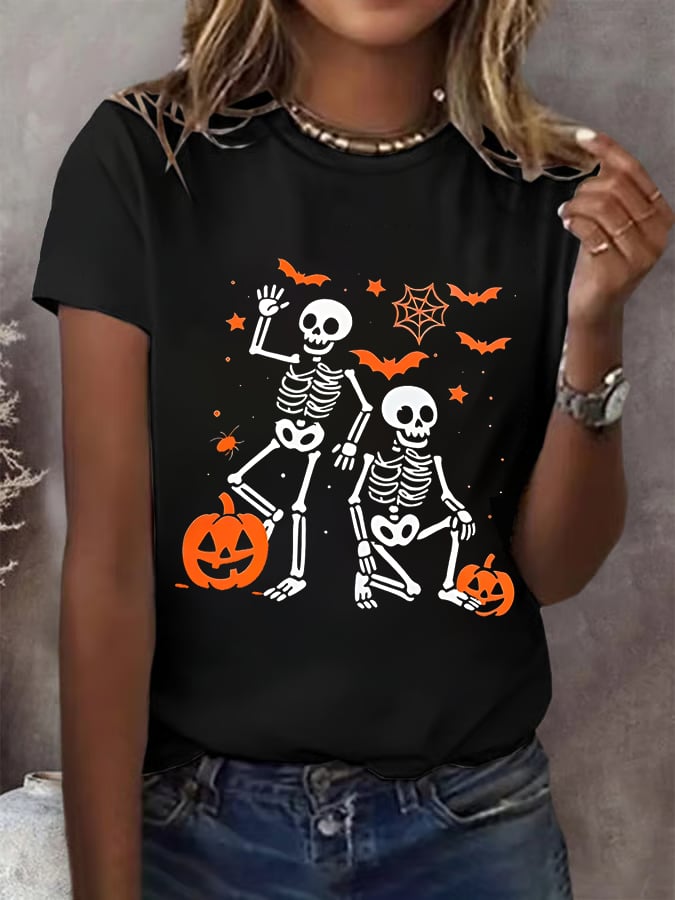 Women's Subtle skeletons FDT Printed T-shirt for Halloween