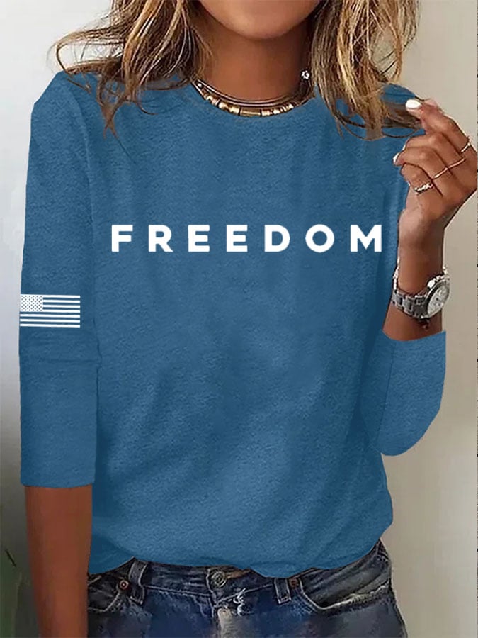 Women's Freedom Print Casual Long Sleeve T-Shirt