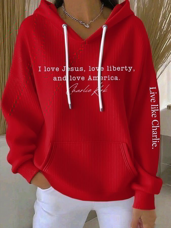 Retro Live Like I Love Jesus, Love Liberty, And Love America Point Print Hoodie