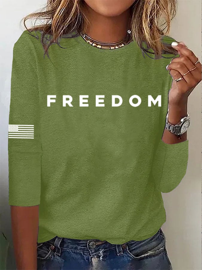 Women's Freedom Print Casual Long Sleeve T-Shirt