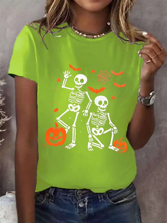 Women's Subtle skeletons FDT Printed T-shirt for Halloween