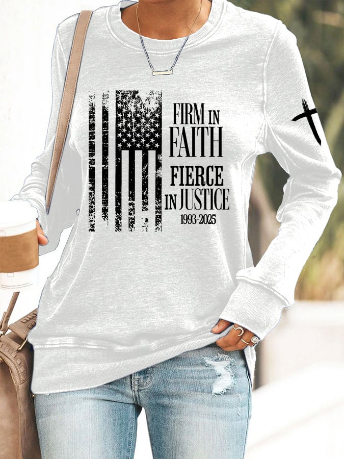 Women's Firm In Faith Fierce In Justice Print Round Neck Sweatshirt