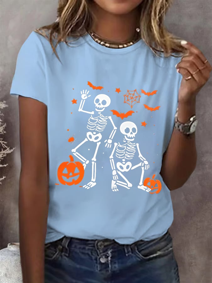 Women's Subtle skeletons FDT Printed T-shirt for Halloween