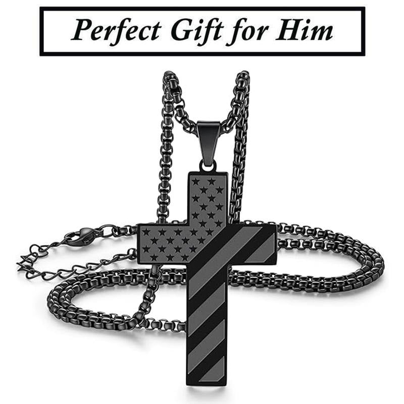 ✨Cross Necklace w/ Bible Verse & American Flag