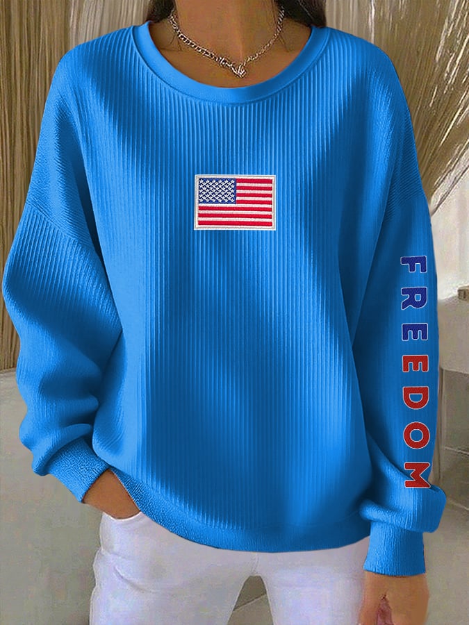 Women's Retro Freedom Print Round Neck Sweatshirt