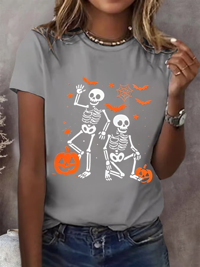 Women's Subtle skeletons FDT Printed T-shirt for Halloween