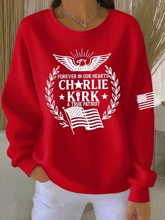 Women's Forever In Our Hearts A True Patriot Print Casual Sweatshirt
