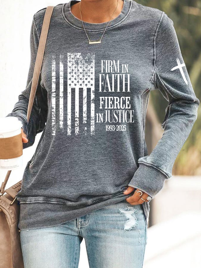 Women's Firm In Faith Fierce In Justice Print Round Neck Sweatshirt