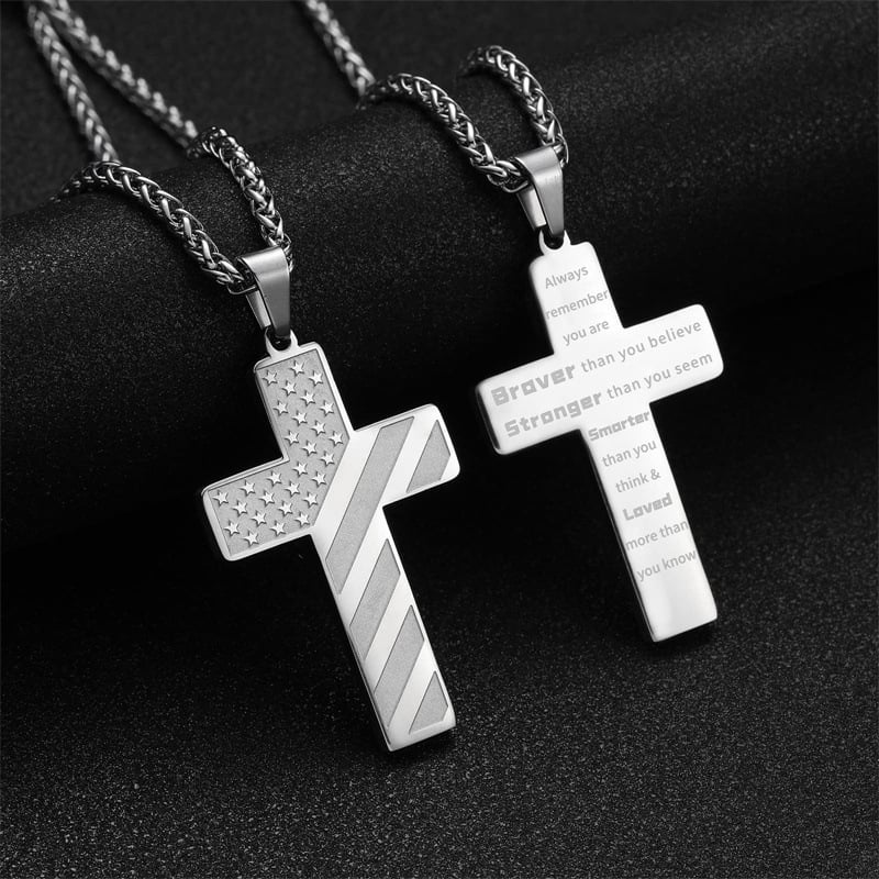 ✨Cross Necklace w/ Bible Verse & American Flag