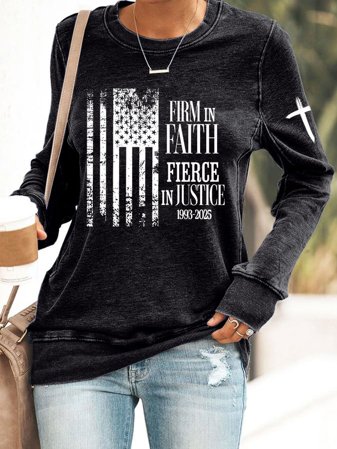 Women's Firm In Faith Fierce In Justice Print Round Neck Sweatshirt