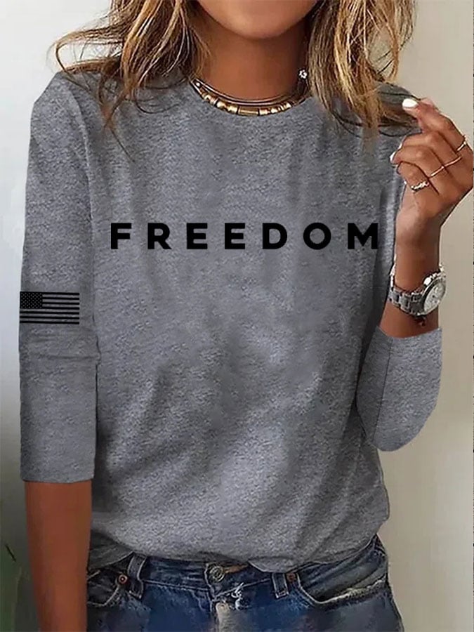 Women's Freedom Print Casual Long Sleeve T-Shirt