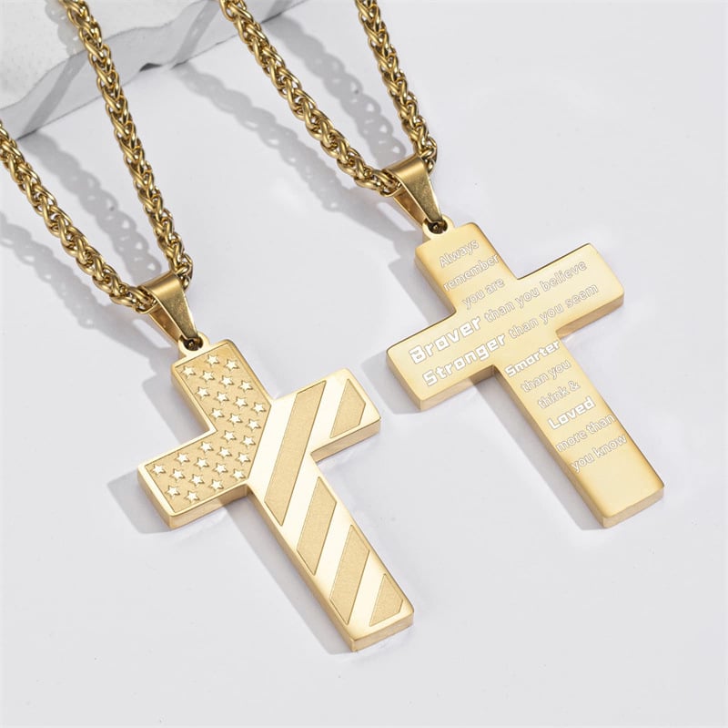 ✨Cross Necklace w/ Bible Verse & American Flag