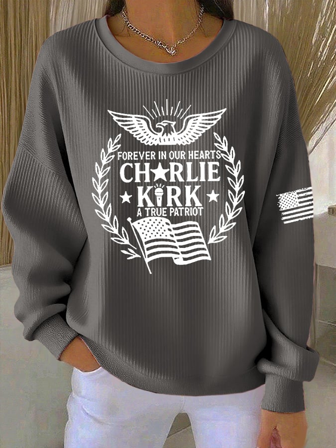 Women's Forever In Our Hearts A True Patriot Print Casual Sweatshirt