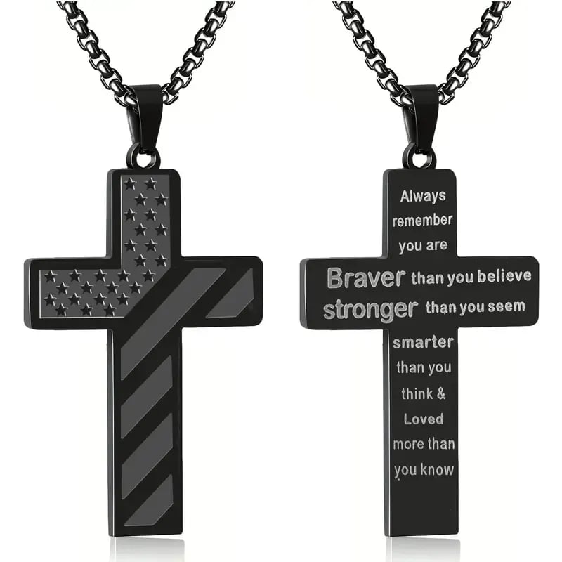 ✨Cross Necklace w/ Bible Verse & American Flag