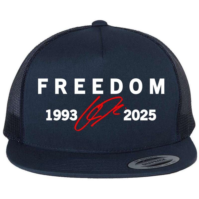 Freedom Red Signature 1993-2025 Faith Christian Truth Rest In Peace RIP Flat Bill Trucker Hat Baseball Cap