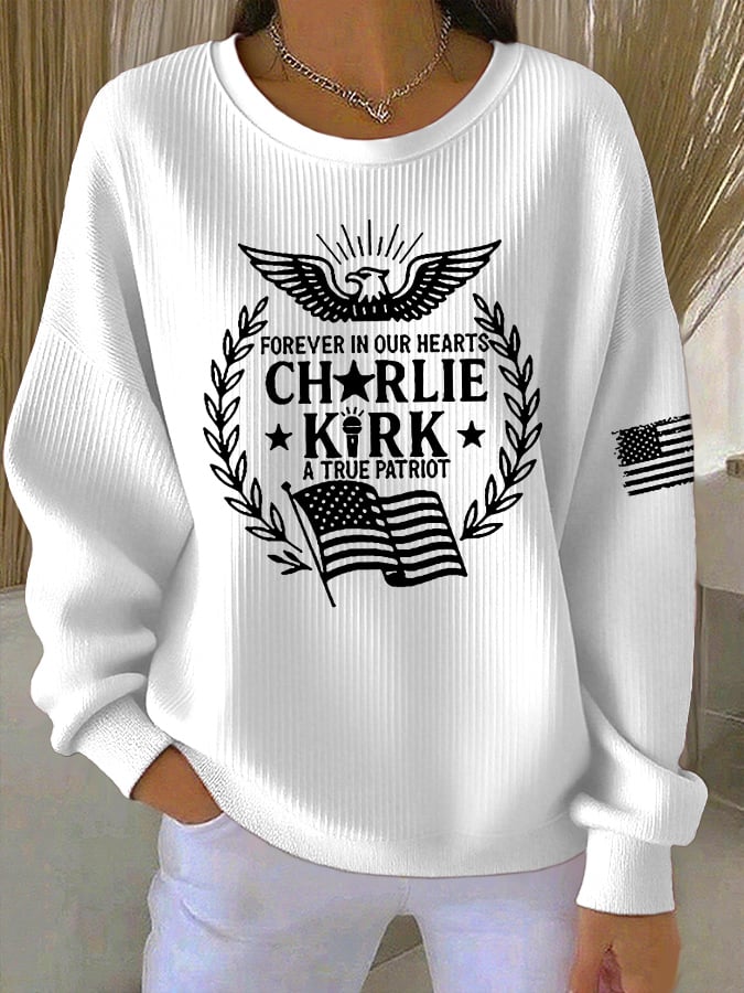 Women's Forever In Our Hearts A True Patriot Print Casual Sweatshirt