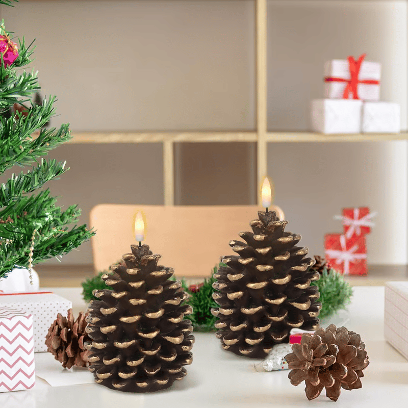 ✨Flameless Pinecone Candles Battery Operated with 6 Hour Timer