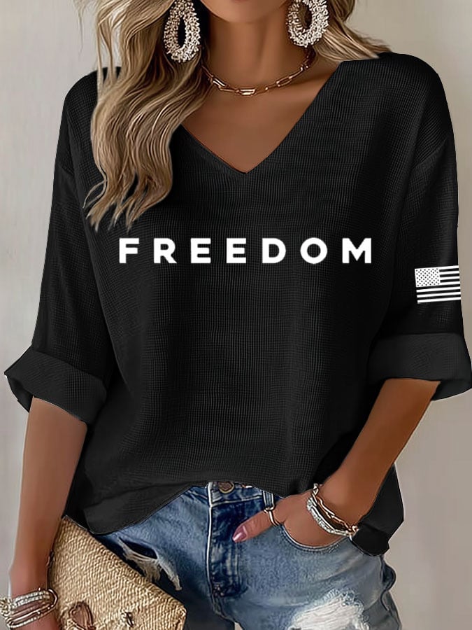 Women's Freedom Print Waffle Long Sleeve T-Shirt