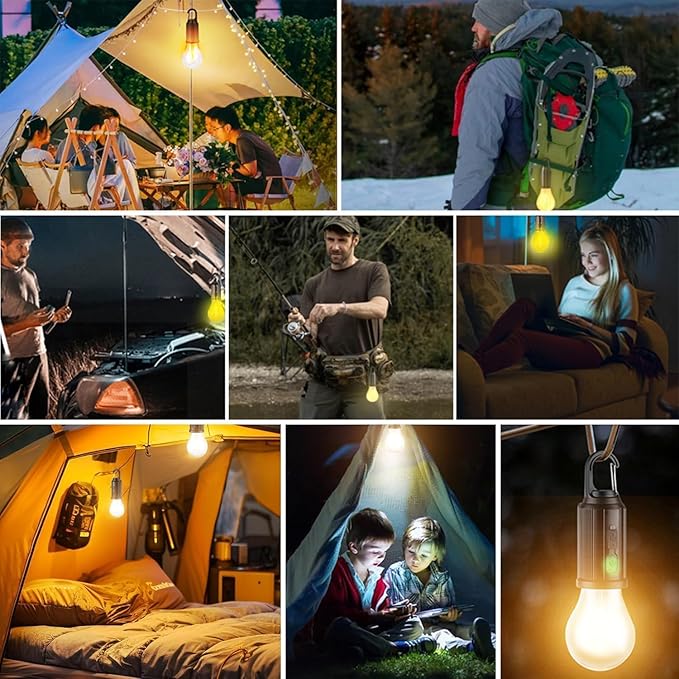 Solar Tent Lights USB Rechargeable Led Camping Lantern ,Outdoor Hanging Light Bulbs with Clip Hook for Camping, Christmas, Decorations, Emergency,Flashlight