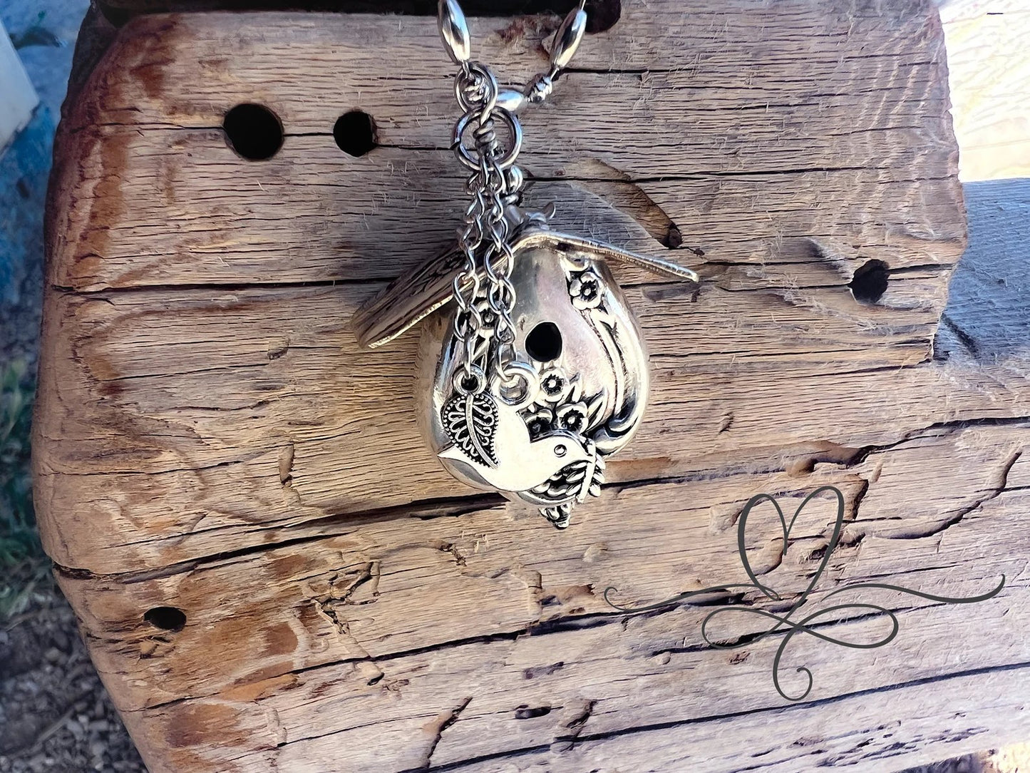Only 2 left - Birdhouse Necklace • The 1951 "Magnolia" Silverware Birdhouse