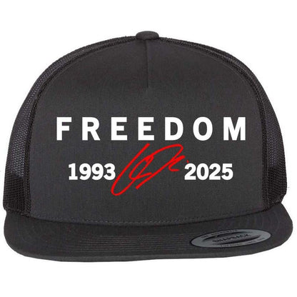 Freedom Red Signature 1993-2025 Faith Christian Truth Rest In Peace RIP Flat Bill Trucker Hat Baseball Cap