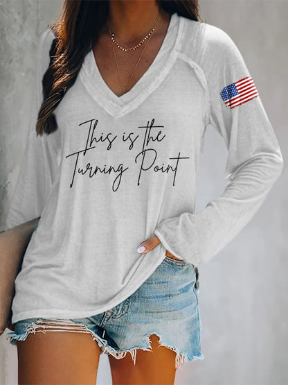 V-neck Retro This Is The Turning Point Print T-Shirt