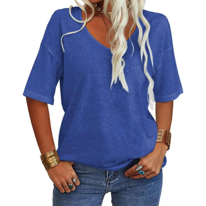 ✨Women's Solid Color V-Neck T-shirt
