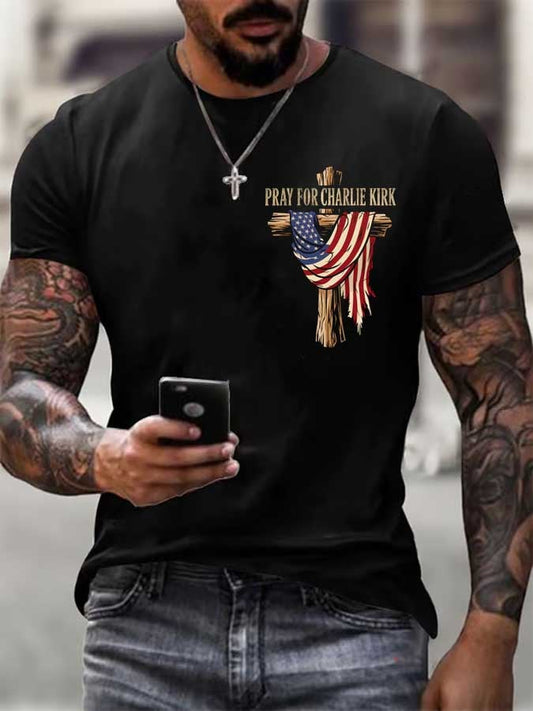 Pray for Charlie Kirk Cross Christian T-Shirt