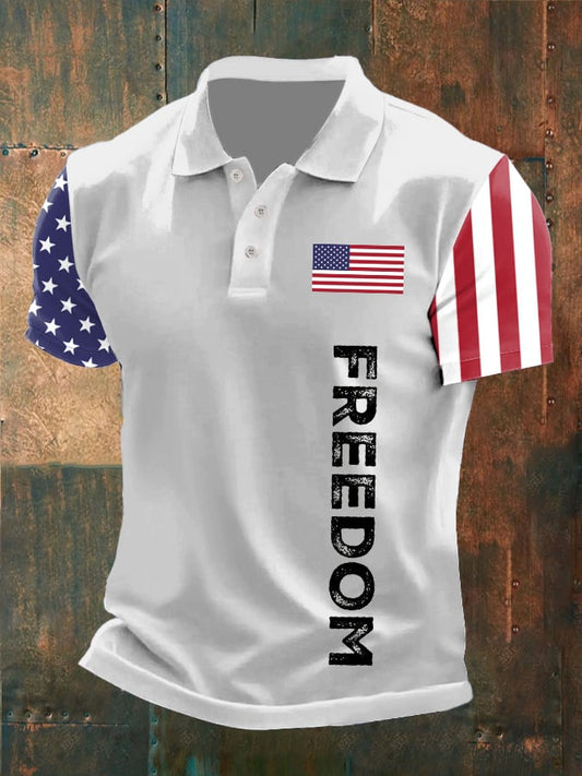 Men's Freedom American Flag Casual Printed Polo Shirt