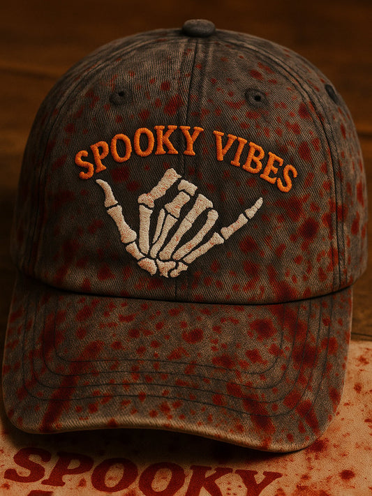 Men's Vintage Spooky Skull Print Washed Baseball Cap