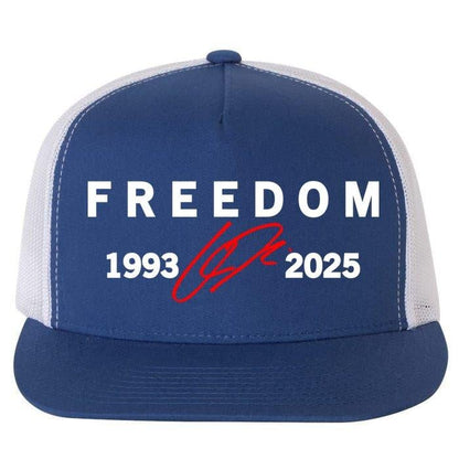 Freedom Red Signature 1993-2025 Faith Christian Truth Rest In Peace RIP Flat Bill Trucker Hat Baseball Cap