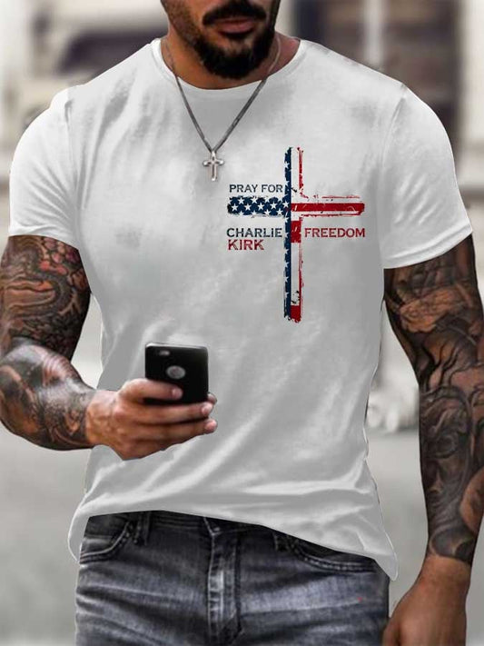 Pray for Charlie Kirk Cross Christian T-Shirt