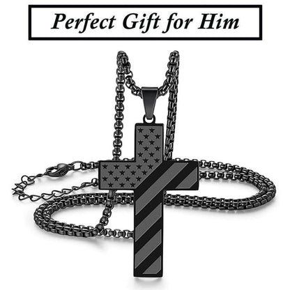 ✨Cross Necklace w/ Bible Verse & American Flag