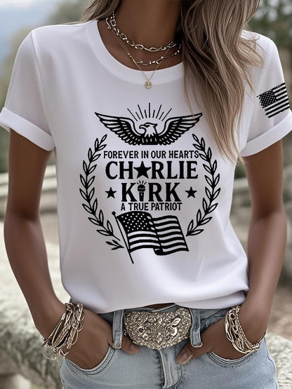 Retro Forever In Our Hearts A True Patriot Print T-Shirt