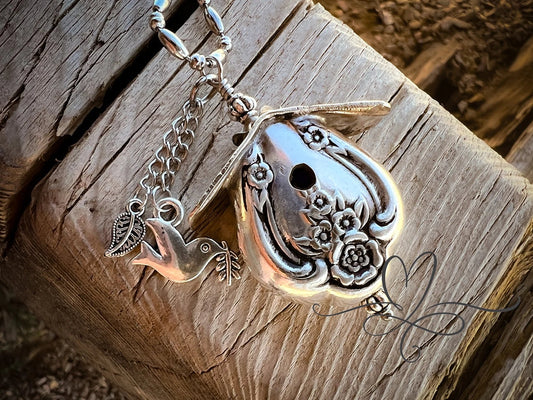 Only 2 left - Birdhouse Necklace • The 1951 "Magnolia" Silverware Birdhouse