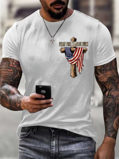Pray for Charlie Kirk Cross Christian T-Shirt