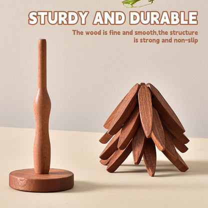 🔥Christmas Early Discount 49% Off✨Natural Tree Trivet Set - 4 Wooden Trivets & 1 Stand Like a Christmas Tree🎄