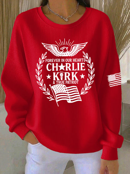 Women's Forever In Our Hearts A True Patriot Print Casual Sweatshirt