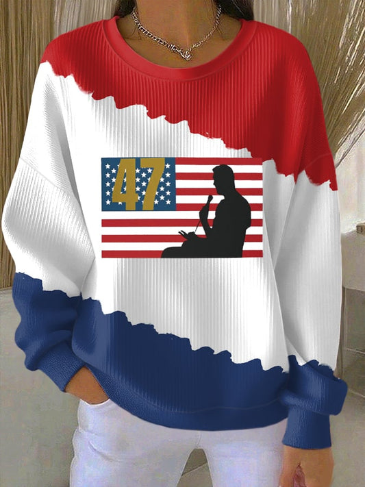 Women's Retro Freedom Print Round Neck Sweatshirt