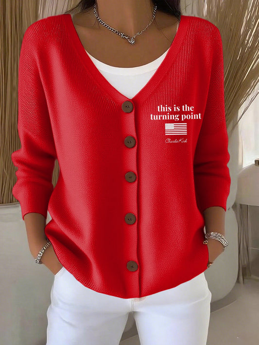 Women's Retro This Is The Turning Point Print Cardigan