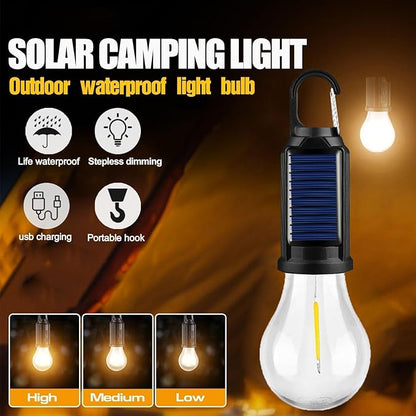 Solar Tent Lights USB Rechargeable Led Camping Lantern ,Outdoor Hanging Light Bulbs with Clip Hook for Camping, Christmas, Decorations, Emergency,Flashlight