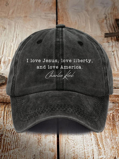 Retro I Love Jesus, Love Liberty, And Love America Print Baseball Cap