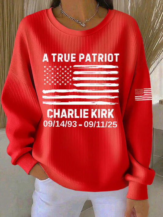 Women's Retro A True Patriot Print Round Neck Sweatshirt