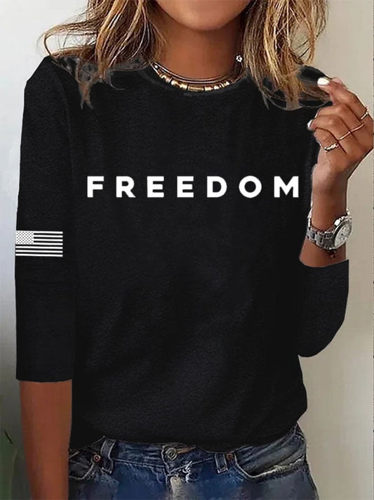Women's Freedom Print Casual Long Sleeve T-Shirt