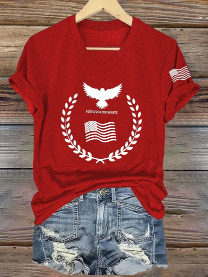 Women's Commemorative Print V Neck T-shirt