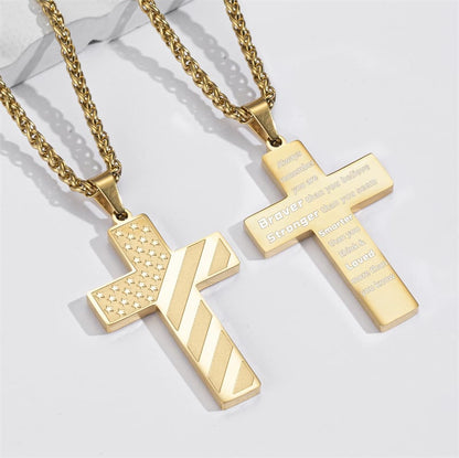 ✨Cross Necklace w/ Bible Verse & American Flag