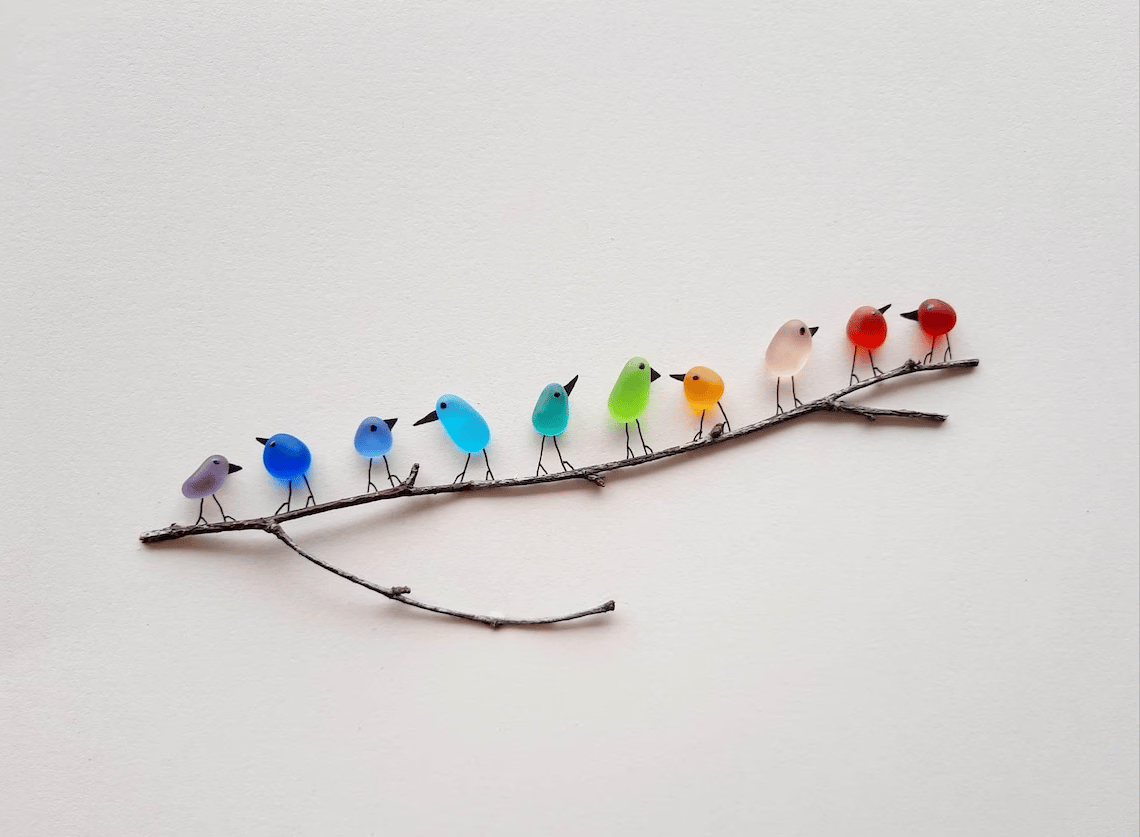 Sea Glass Rainbow Birds - A Truly Unique Handmade Artwork