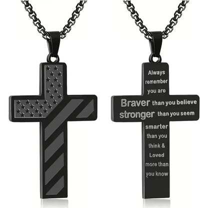 ✨Cross Necklace w/ Bible Verse & American Flag