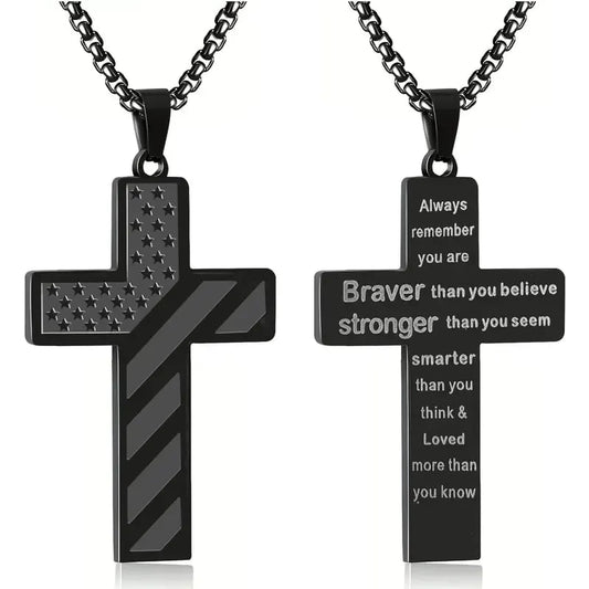 ✨Cross Necklace w/ Bible Verse & American Flag