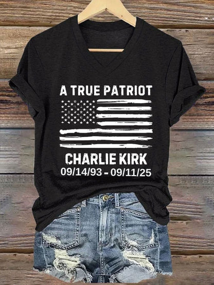 Women's A True Patriot Print V Neck T-shirt